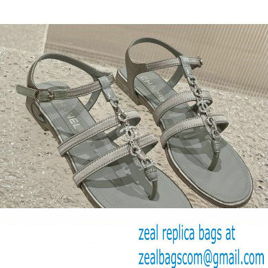 Chanel Satin, Metal & Strass Thong Sandals G40128 Gray 2023